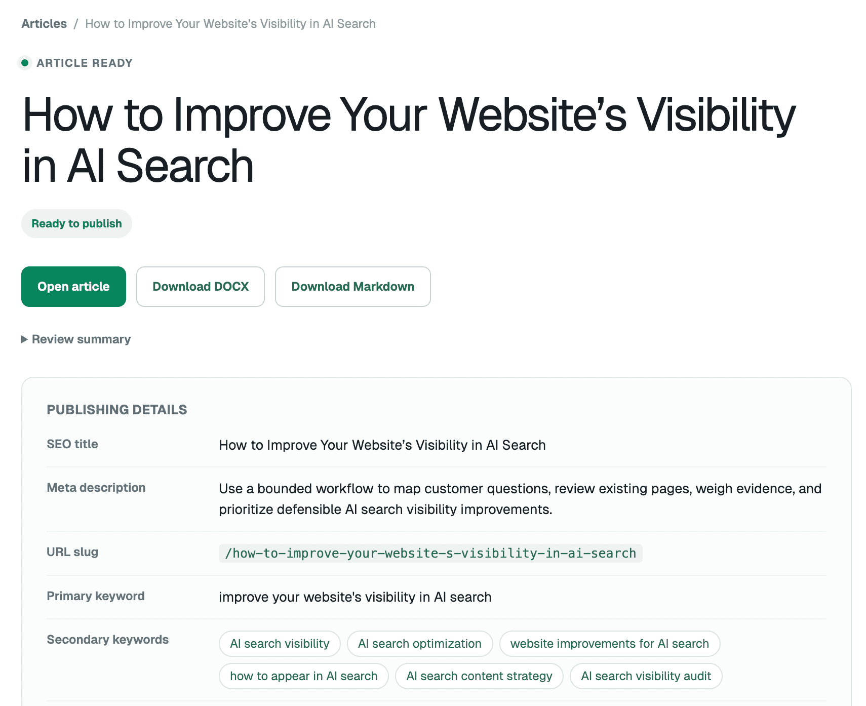LUUMERA article writing interface