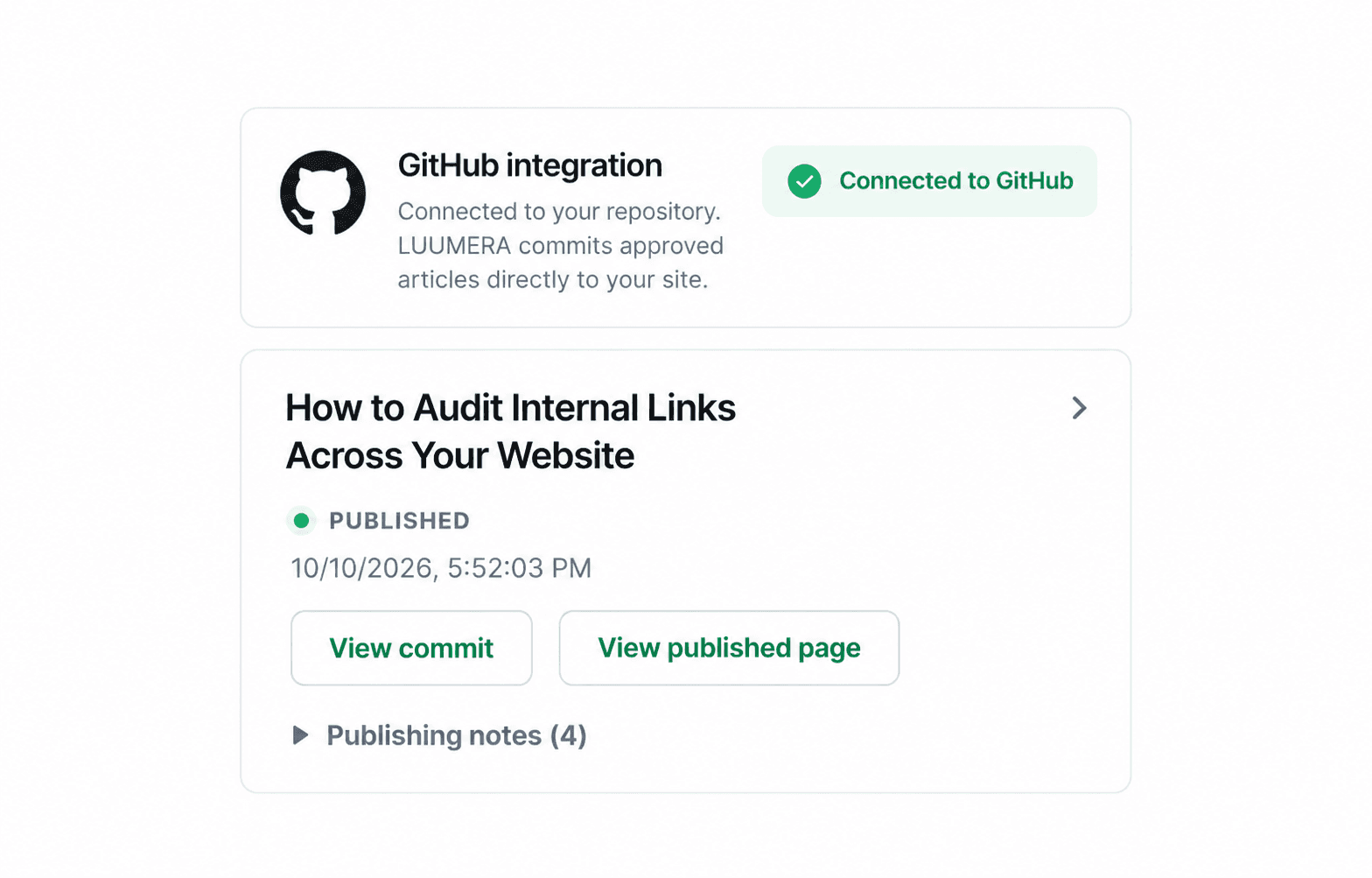 LUUMERA GitHub auto-publishing interface