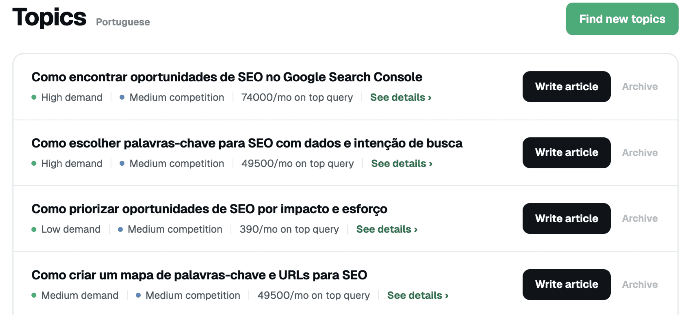LUUMERA research dashboard showing prioritized SEO opportunities